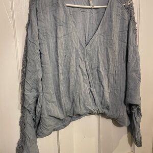 Free People Light Blue V-Neck Blouse
